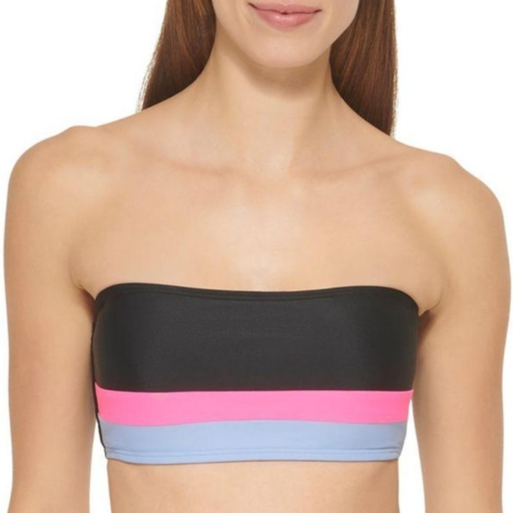DKNY Colorblocked Bandeau Bikini Swim Top Black XS‎